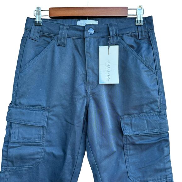 New Khaki & Blue Women High Rise Slim Fit Straight Leg Cargo Work Pants Size 2 - Picture 3 of 8